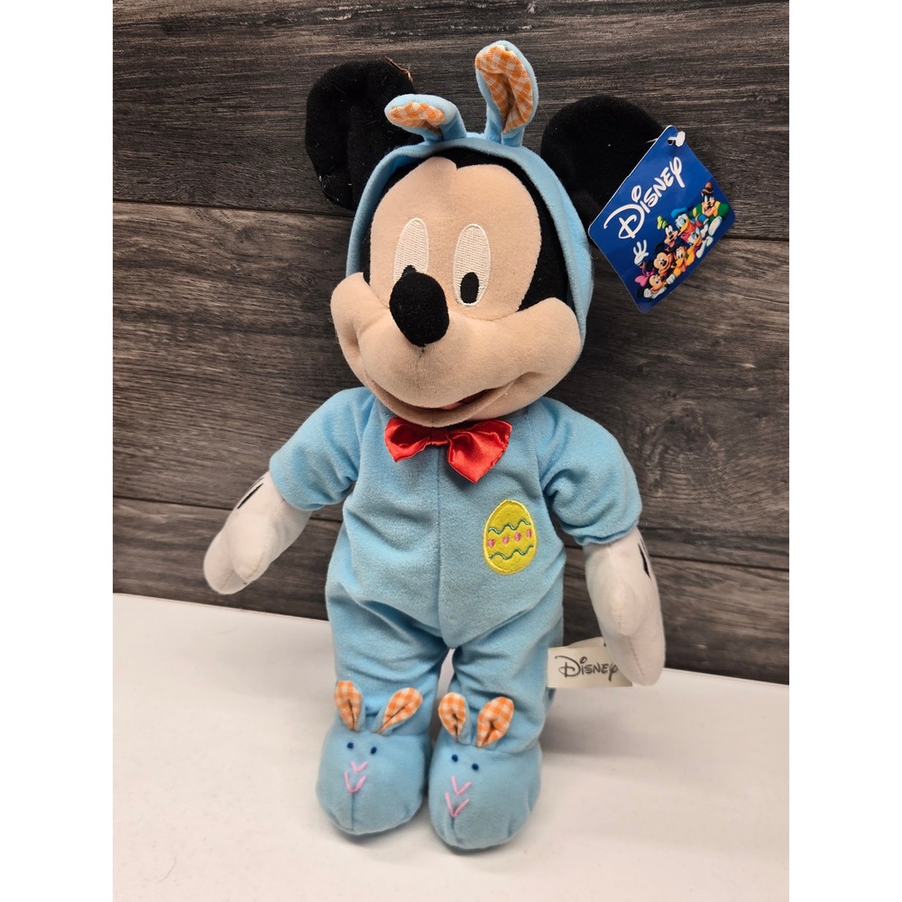 Disney Mickey Mouse Easter Bunny Plush Blue Suit Gingham Ears 15 Inch NWT